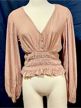 Mustard Seed Dusty Rose Smocked Peplum Blouse